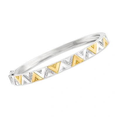 Ross-simons Diamond Chevron Bangle Bracelet In 2-tone Sterling Silver In Silver