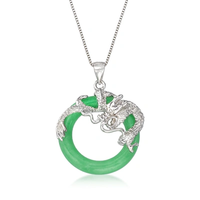 Ross-simons Green Jade Dragon Open-space Pendant Necklace In Sterling Silver In Silver