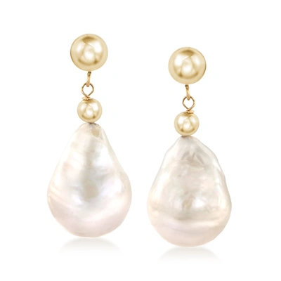 Ross-simons 12-14mm Cultured Baroque Pearl Drop Earrings In 14kt Yellow Gold In White