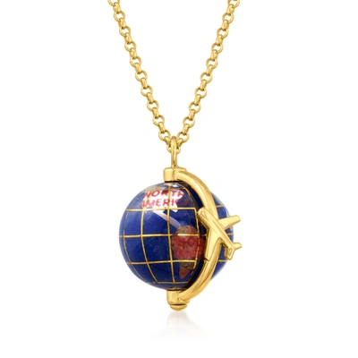 Ross-simons Italian Multi-gemstone World Travel Globe Pendant Necklace In 18kt Gold Over Sterling In Multi