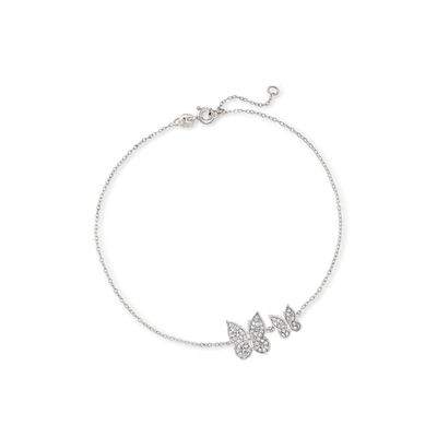Shop Rs Pure Ross-simons Diamond Double Butterfly Anklet In Sterling Silver