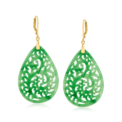 Ross-simons Carved Jade Teardrop Earrings In 18kt Gold Over Sterling In Green