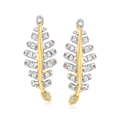 Shop Canaria Fine Jewelry Canaria Diamond Leaf Earrings In 10kt Yellow Gold In Silver