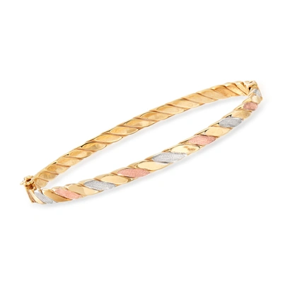Shop Ross-simons Italian 18kt Tri-colored Gold Twisted Bangle Bracelet In Multi