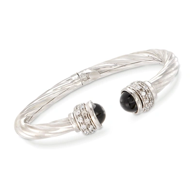 Ross-simons Italian Black Onyx And Cz Twisted Cuff Bracelet In Sterling Silver In Silver