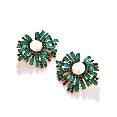 Sohi Green Color Gold Plated Designer Stone Stud For Women's In Green