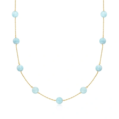Shop Ross-simons Milky Aquamarine Bead Station Necklace In 14kt Yellow Gold In Multi