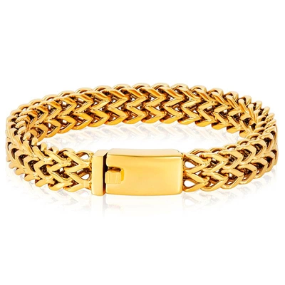 Shop Crucible Jewelry Crucible Los Angeles Stainless Steel Double Row Franco 12mm Wide - 10" In Gold