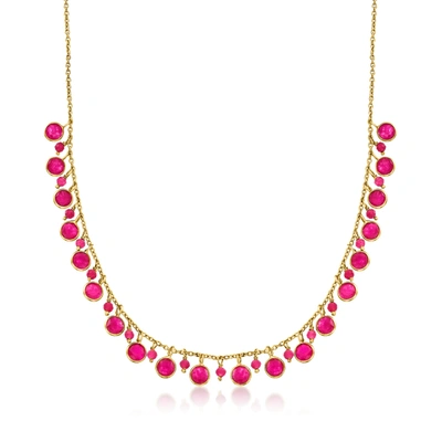 Shop Ross-simons Pink Quartz Drop Necklace In 18kt Gold Over Sterling In Red