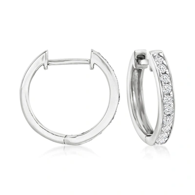 Ross-simons Diamond Huggie Hoop Earrings In 14kt White Gold In Silver