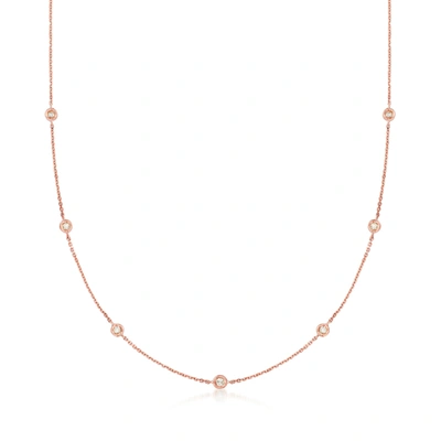 Ross-simons Diamond Station Necklace In 14kt Rose Gold In White