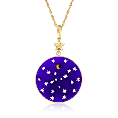 Ross-simons Italian Blue Murano Glass Stars And Moon Pendant Necklace In 18kt Gold Over Sterling In Purple