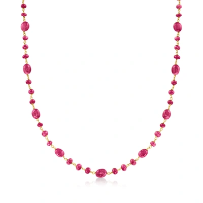 Shop Ross-simons Ruby Bead Necklace With 18kt Gold Over Sterling In Red