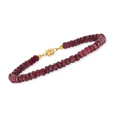 Shop Ross-simons Ruby Bead Bracelet With 14kt Yellow Gold Magnetic Clasp In Red