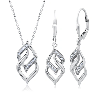 Max + Stone Genuine Diamond Eternity Pendant Necklace And Dangle Earring Set In Sterling Silver, 18" In Silver