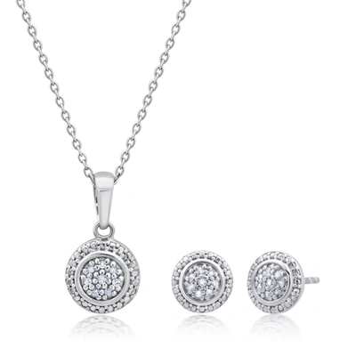 Max + Stone Genuine Diamond Round Pendant Necklace And Stud Earring Set In Sterling Silver, 18" In White