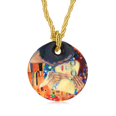 Shop Ross-simons Italian "the Kiss" Murano Glass Bead Necklace With 18kt Gold Over Sterling In Multi