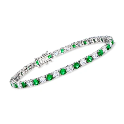 Ross-simons Simulated Emerald And Cz Tennis Bracelet In Sterling Silver In Silver