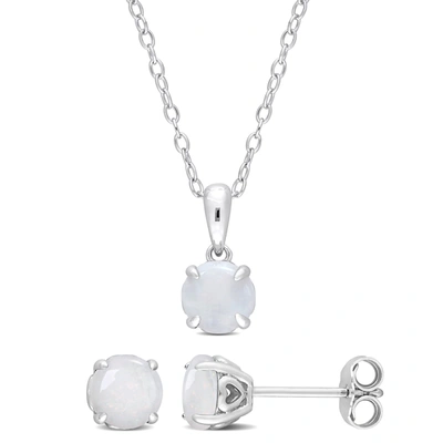 Mimi & Max 1 4/5 Ct Tgw Opal 2-piece Set Of Pendant With Chain And Earrings In Sterling Silver In Silver