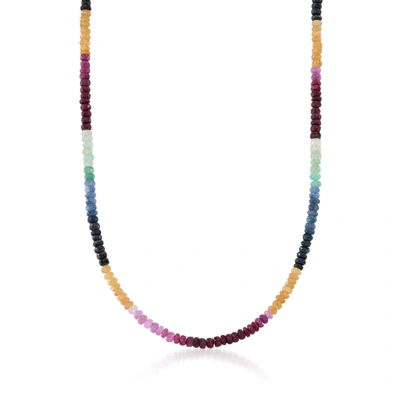 Shop Ross-simons 100.00- Multicolored Sapphire Bead Necklace In Sterling Silver