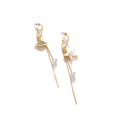Sohi Gold Color Gold Plated Designer Stone Drop Earring For Women's In Silver