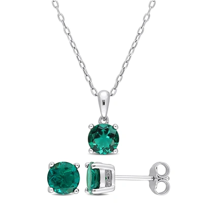 Mimi & Max 2 1/2 Ct Tgw Created Emerald 2-piece Set Of Pendant With Chain And Earrings In Sterling Silver In Green