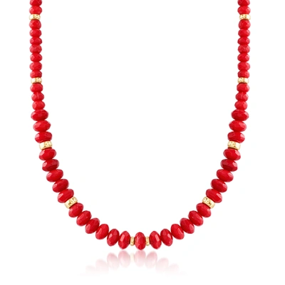 Shop Ross-simons Graduated Red Coral Bead Necklace With 14kt Yellow Gold