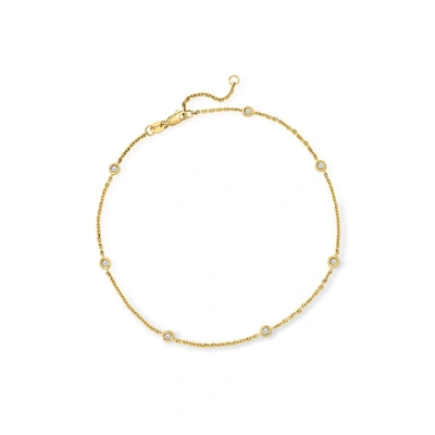 Shop Rs Pure Ross-simons Bezel-set Diamond Anklet In 14kt Yellow Gold In White