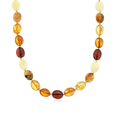 Shop Ross-simons 11-13mm Multicolored Amber Bead Necklace With Sterling Silver In Orange