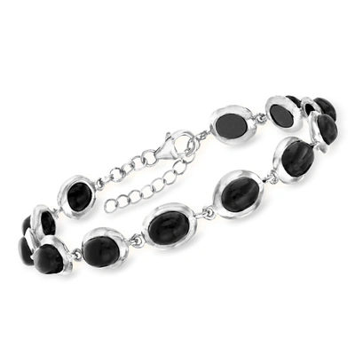 Ross-simons Black Onyx Cabochon Station Bracelet In Sterling Silver In Silver