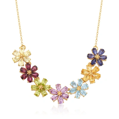 Shop Ross-simons Multi-stone Flower Necklace In 18kt Gold Over Sterling