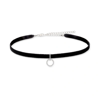 Ross-simons Diamond Open-circle Choker Necklace With Black Velvet Cord In Sterling Silver In Black