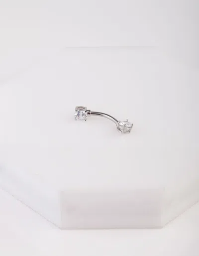 J09a Silver Surgical Steel Crystal Belly Bar In Silver