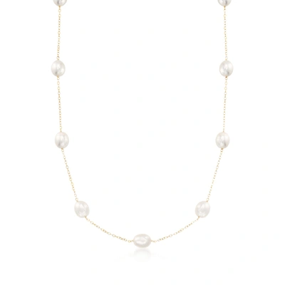 Ross-simons 8-8.5mm Cultured Pearl Station Necklace In 14kt Yellow Gold In Silver