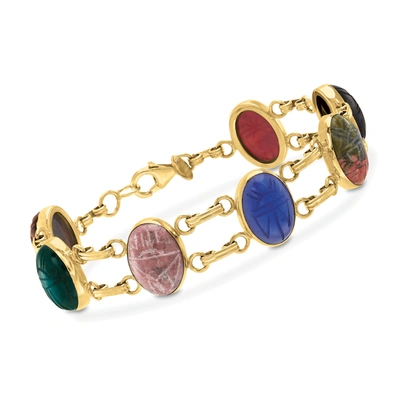 Shop Ross-simons Multi-stone Scarab Bracelet In 14kt Yellow Gold