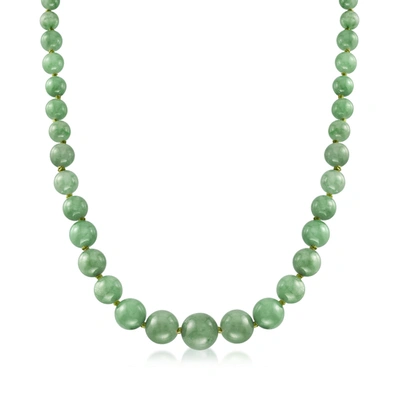 Shop Ross-simons 6-13mm Graduated Green Jade Bead Necklace With 14kt Yellow Gold