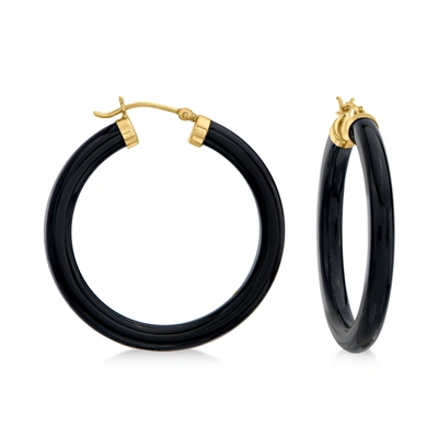 Shop Canaria Fine Jewelry Canaria Black Agate Hoop Earrings In 10kt Yellow Gold