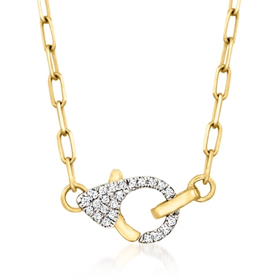 Ross-simons Pave Diamond Paper Clip Link Necklace In 14kt Yellow Gold In Silver