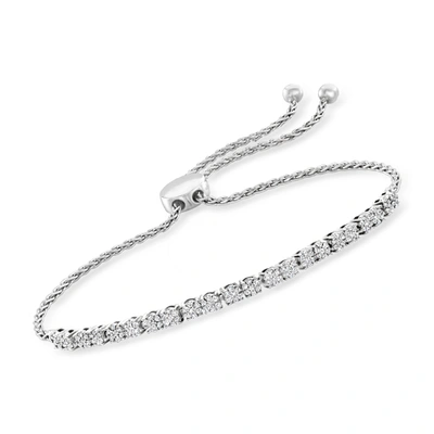 Shop Ross-simons Diamond Cluster Bolo Bracelet In Sterling Silver