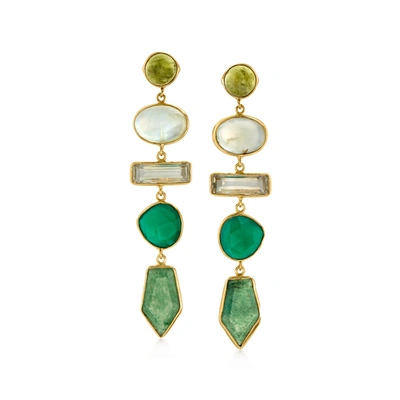 Ross-simons Multi-gemstone And Prasiolite Drop Earrings In 18kt Gold Over Sterling In Green