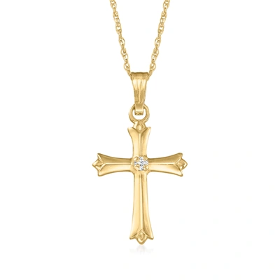 Ross-simons Child's 14kt Yellow Gold Cross Pendant Necklace With Diamond Accent In White