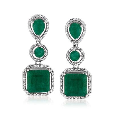 Ross-simons Emerald Drop Earrings In Sterling Silver In Green