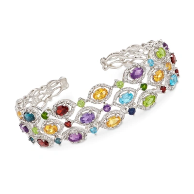 Shop Ross-simons Multi-gemstone Cuff Bracelet In Sterling Silver