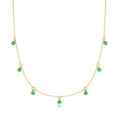 Shop Rs Pure Ross-simons Emerald Station Necklace In 14kt Yellow Gold In Green