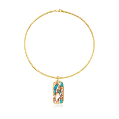 Shop Ross-simons Kingman Turquoise Necklace In 18kt Gold Over Sterling In Blue