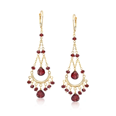Ross-simons Garnet Chandelier Earrings In 14kt Yellow Gold In Pink
