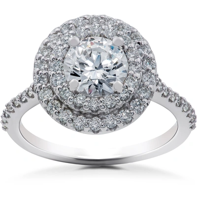 Pompeii3 2 1/8 Ct Double Halo Diamond Eco Friendly Lab Grown Engagement Ring 14k Gold In White