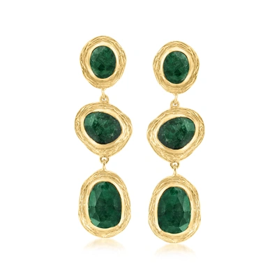 Ross-simons Emerald Station Drop Earrings In 18kt Gold Over Sterling In Green