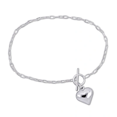 Mimi & Max Heart Charm Bracelet On 2mm Oval Link Chain In Sterling Silver - 7.5 In. In Silver