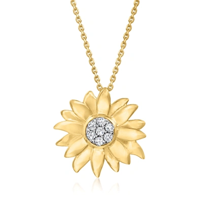 Ross-simons Diamond Sunflower Pendant Necklace In 18kt Gold Over Sterling In White